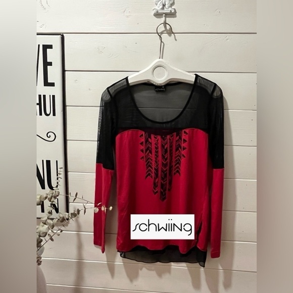 Schwiing Tops - SCHWIING black and red mesh top size XL